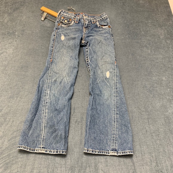 True Religion Denim - True Religion Jeans Womens 8 Blue Denim Wide Leg Distressed 5 Pockets Zip Fly